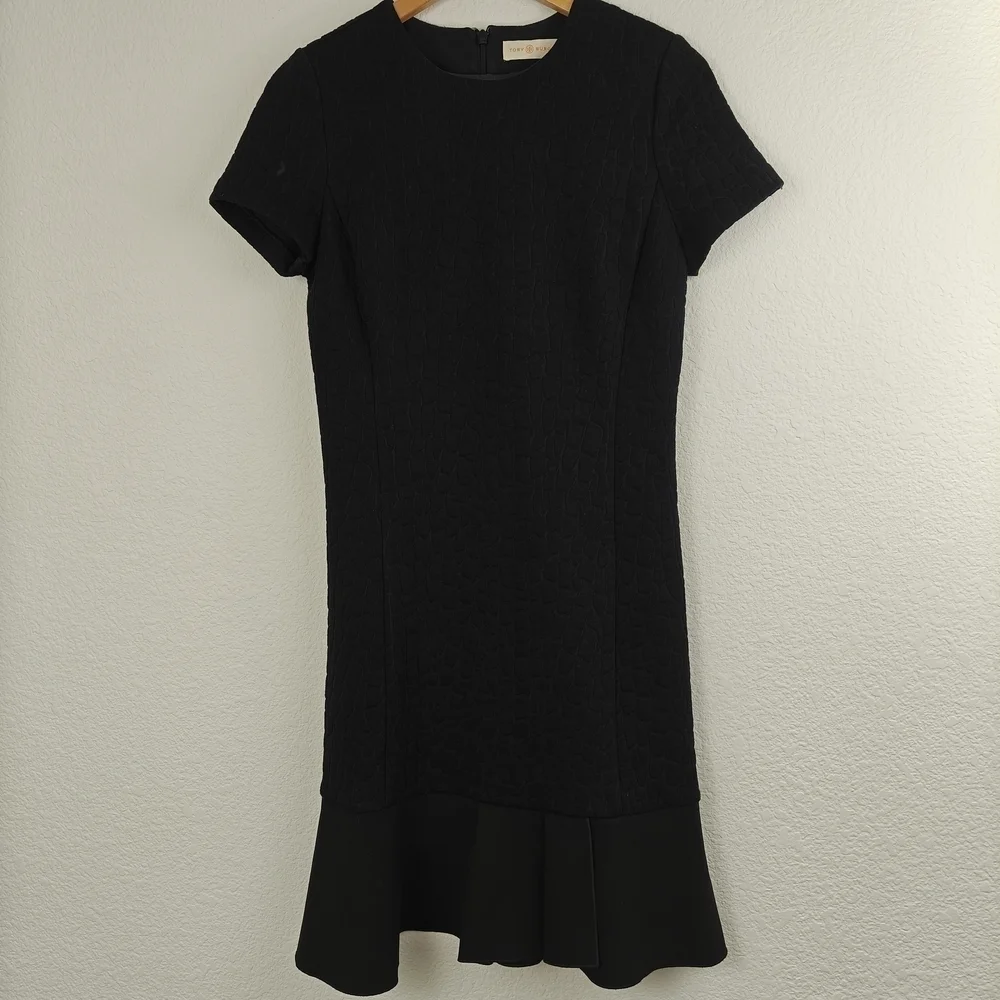 Tory Burch Navy/Black Quilted Jacquard Flounce Mini Dress Size XS/TP